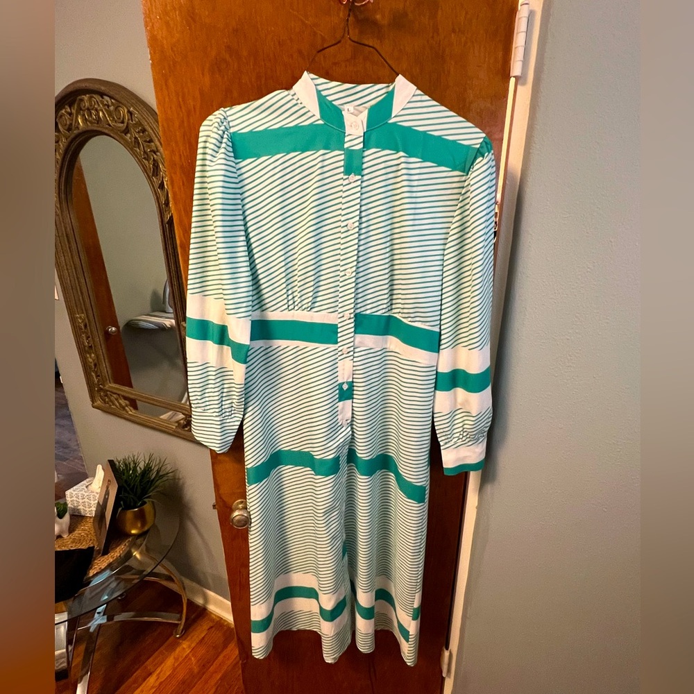 Green and white dress!